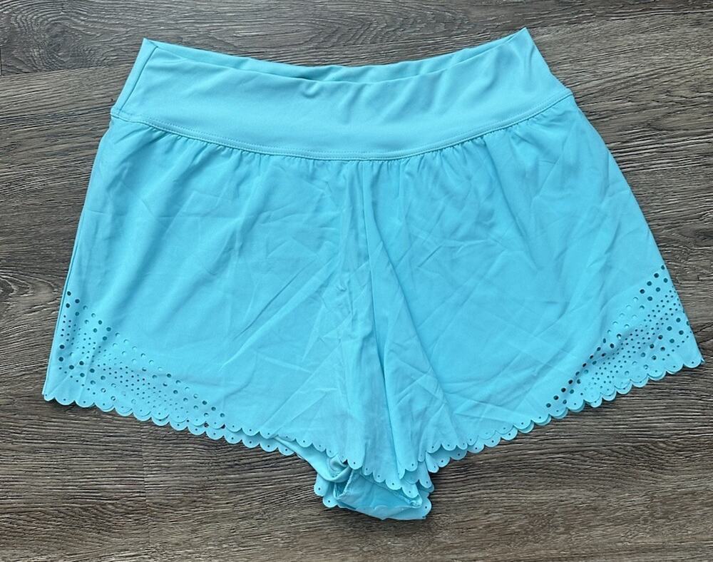 Simply Southern Boutique Shorts Women’s Large Teal Perforated Edge Lined NEW